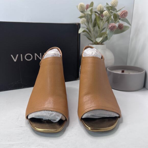 Vionic Valencia Leather Chunky Heeled Sandal Block Heel Tan Women's 7 NWB - Picture 2 of 11